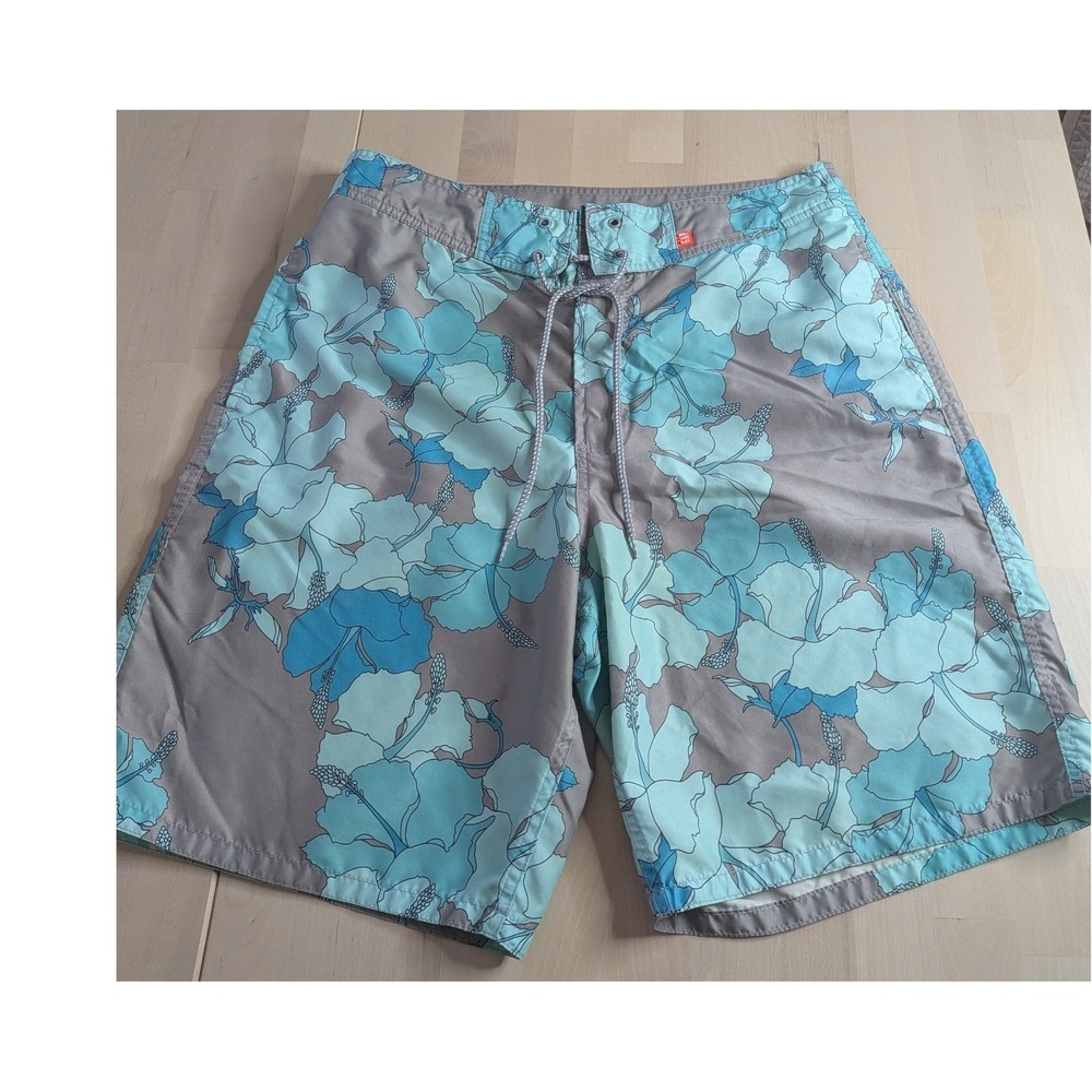 Gap Mens Vintage 2006 Hibiscus Floral Board Shorts Grey Teal Blue Size 34